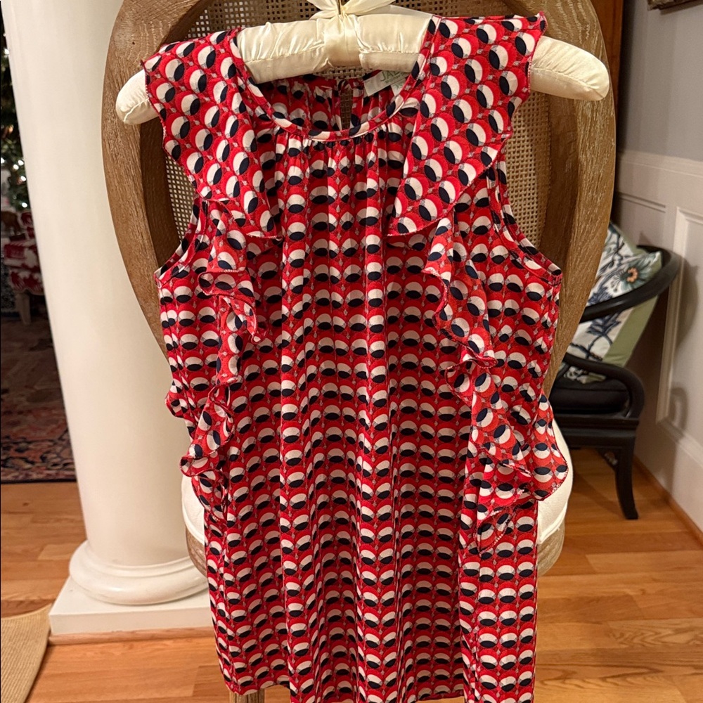 Jade Red and Darkest Navy Patterned Sleeveless Top. Like New Silky Feel